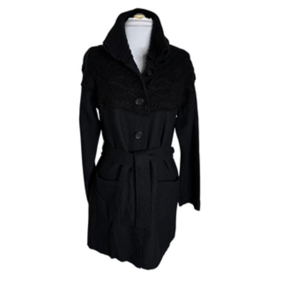 Bagatelle Long Sleeve Long Length Black Button Front Belted Cardigan Size M - Picture 2 of 8